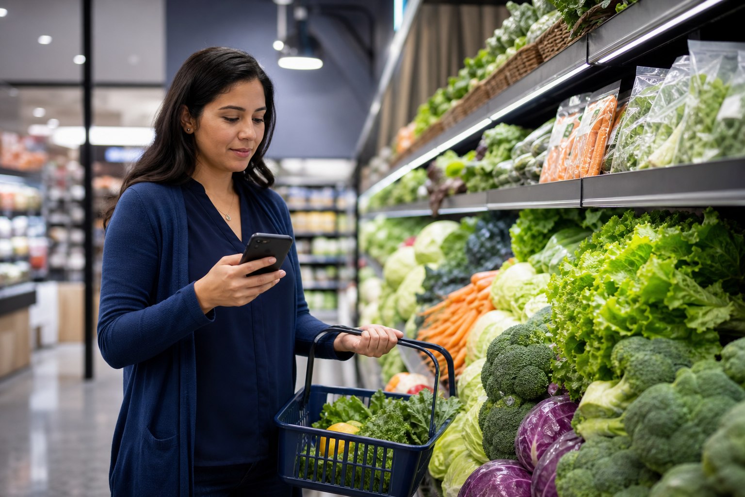 Shopper checking a clear list on a phone